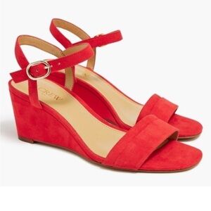 NEW- J. Crew Red Suede Wedge Sandals size 7 1/2